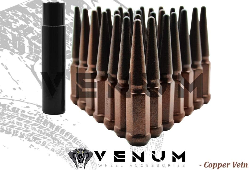 Venum wheel accessories 32 Pc M14x1.5 Copper Vein Spike Lug Nuts - Powder Coated - 4.5" Tall Compatible with Chevrolet/GMC 1999-2020 Silverado Sierra 2500 HD 3500 HD 8 Lug Trucks