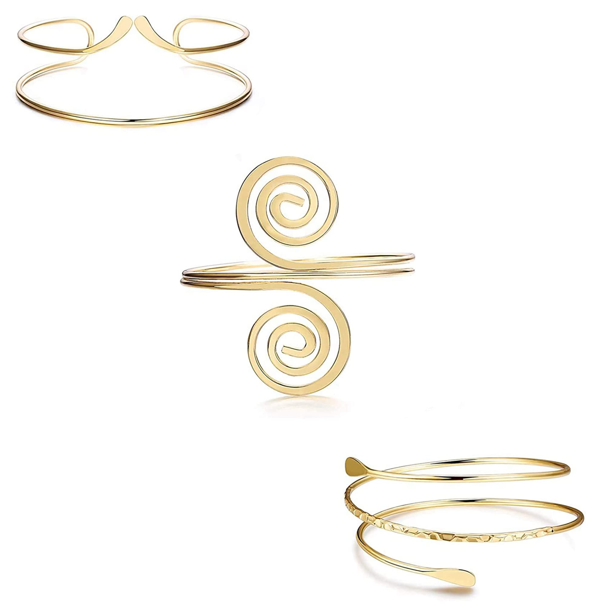 Adramata 3 Pcs Dorado Brazalete por Mujer Oro Chapado Brazalete Abra Ajustable Las Brazalete de Alambre Ancho Diosa Griega Accesorios Dorado Brazalete Mujer Set