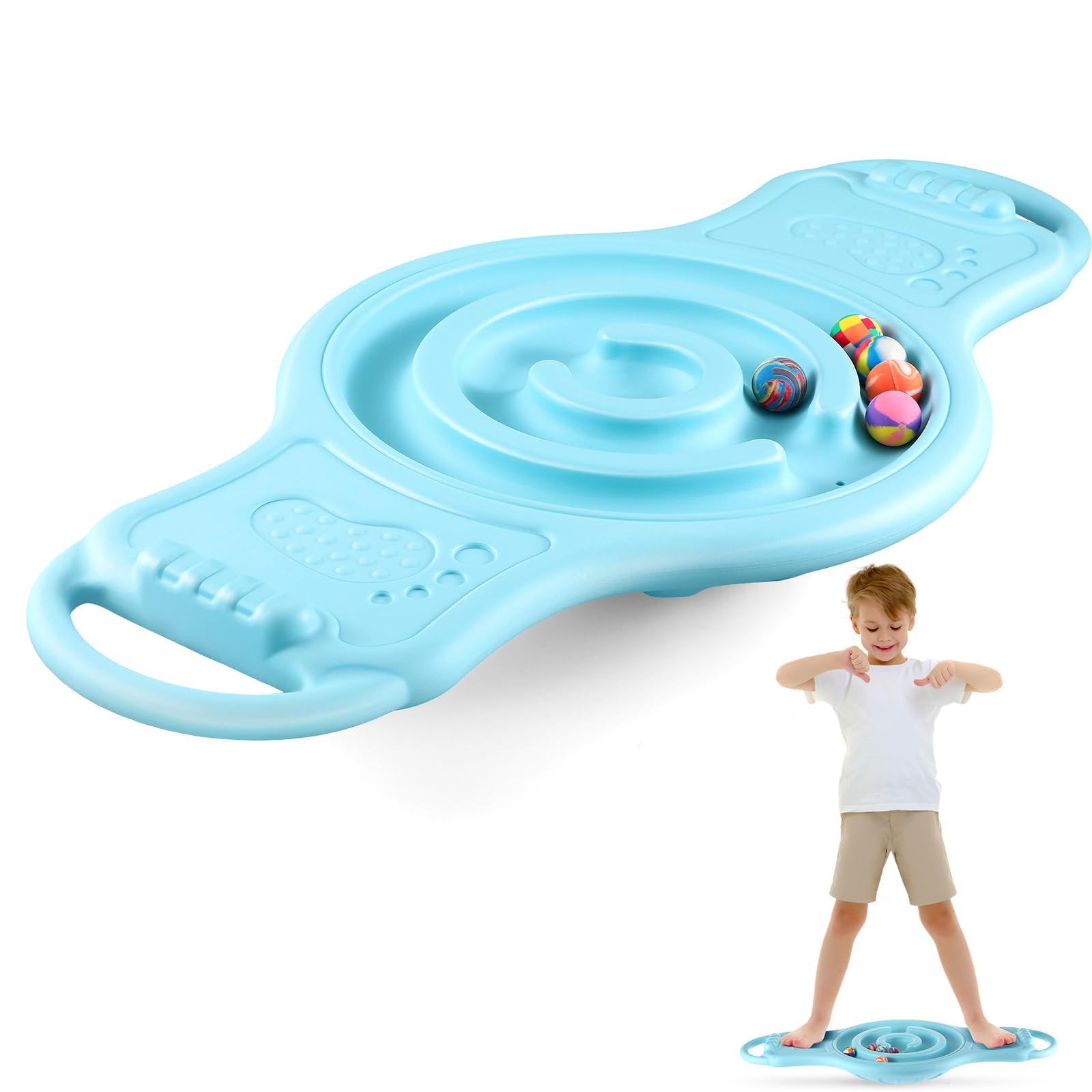 Seenelling Plastic Maze Balance Board for Kids, with Handles, Light Blue