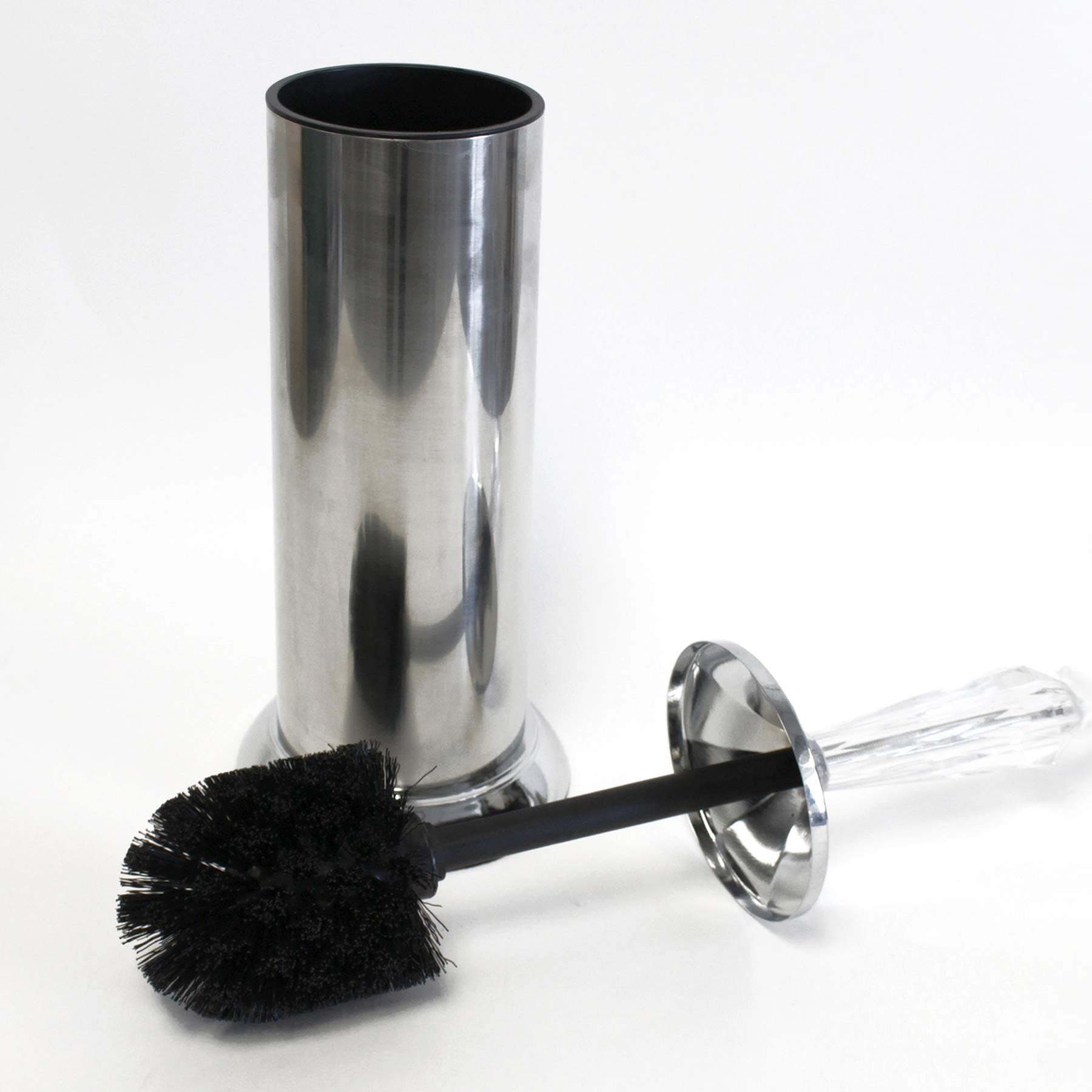 Splash Home Adora Stainless Steel Toilet Brush with Holder, Bowl Scrubber with Durable Cleaning Bristles, Hidden Brush with Splash Protective Disc Design - Chrome