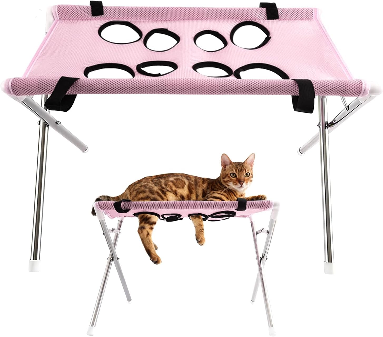 Grooming Pet Bath Stand Mesh Bathing Station Foldable Metal Structure with Quick Surface and Strap Suitable for Pet Washing Maintenance Travel Grooming (Pink)
