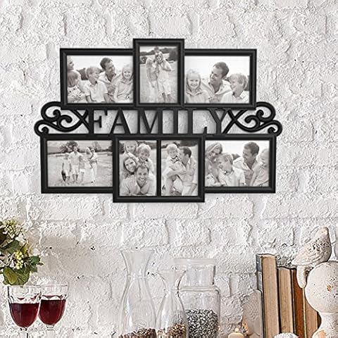 Family Collage Picture Frame - Wall Hanging with 7 Puzzle-Style Openings - Displays Three 4x6 and Four 5x7 Photos of Memories by Lavish Home (Black) Cover