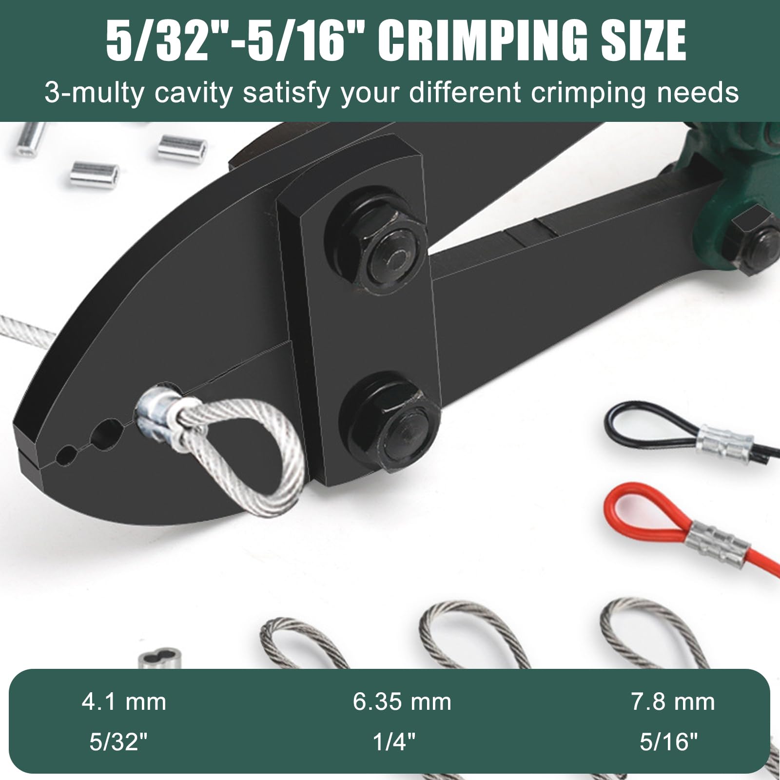 HYCHIKA - Pinza crimpatrice manuale da 76 cm, 3 cavità 5/32 "1/4" 5/16", per maniche ovali in rame e alluminio e manicotti di arresto per funi metalliche, strumento di crimpatura Propress Swage con