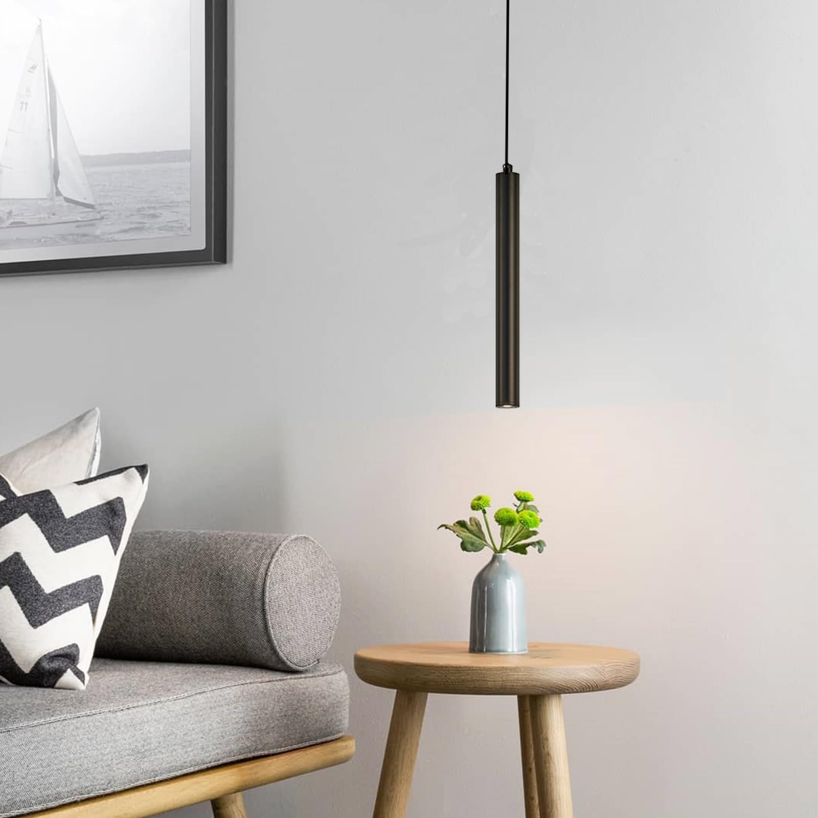 Lampada a Sospensione Comodino Camera da Letto, 2 Pezzi lampadario led a cilindro Nero, Regolabile In Altezza lampada a sospensione moderna per cucina soggiorno tavolo da letto 30cm (2)