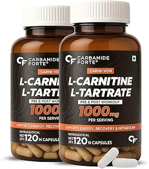 L-Carnitine L-Tartrate 1000mg Capsules for Men & Women | Pre Workout Supplement - 120 Veg Capsules (Pack of 2)