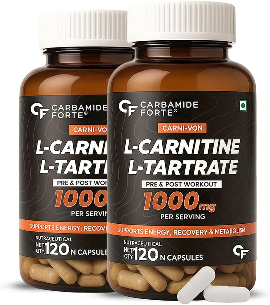 Carbamide Forte L-Carnitine L-Tartrate 1000mg Capsules for Men & Women | Pre Workout Supplement - 120 Veg Capsules (Pack of 2)
