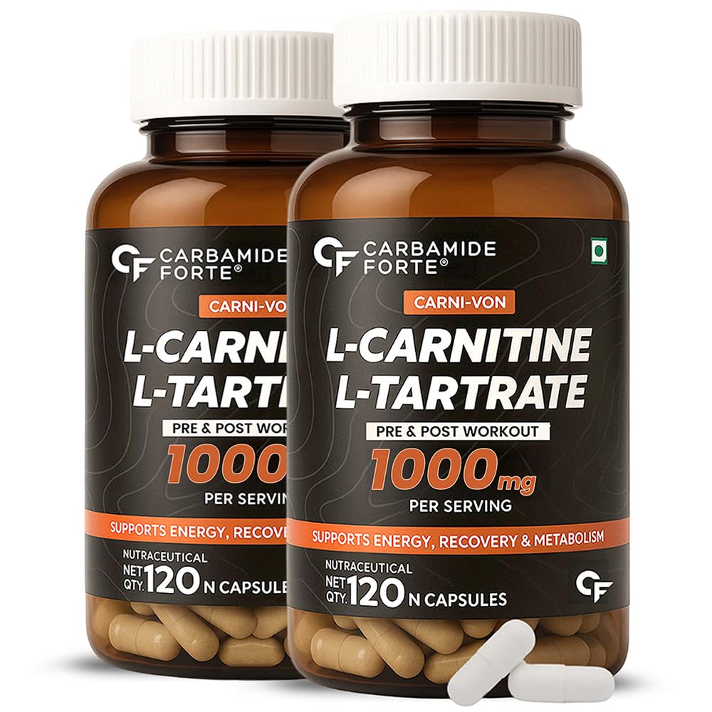 L-Carnitine L-Tartrate 1000mg Capsules for Men & Women | Pre Workout Supplement - 120 Veg Capsules (Pack of 2)