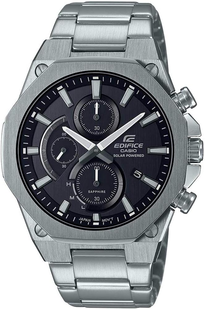 EDifice EFS-S570D-1AUDF Black Analog Dial Silver Stainless Steel Band Men's Watch Slim Case Sapphire Glass EX527