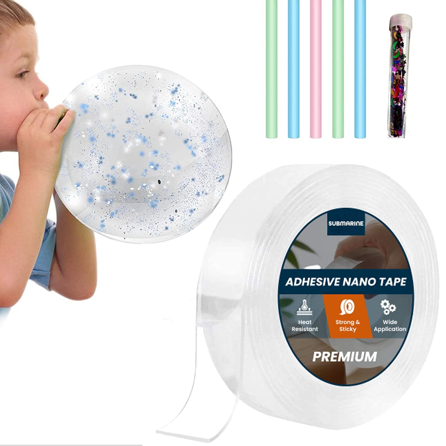 Submarine Nano Tape with Glitter Flakes Stars Straw for Balloon Double Sided Ivy Grip Tape for Walls Washable Reusable Strong Sticky Strips Multicolor Moon & Heart Art and Craft DIY kit (B0C4TRMMJQ) Amazon Price History, Amazon Price Tracker