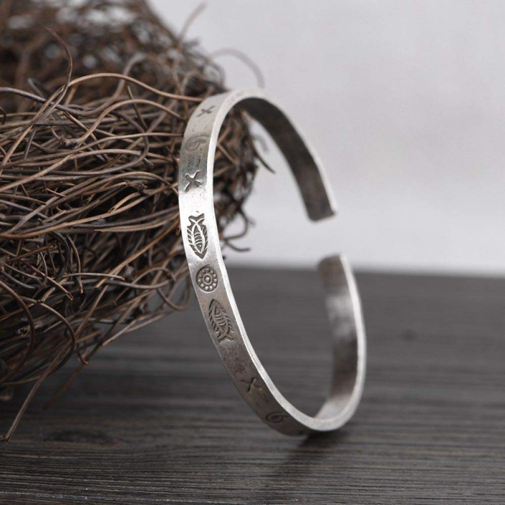 S925 Vintage Pulsera De Plata Hombres Mujeres Literaria Talladas A Mano En Pequeños Peces Apertura Moda Simple Y Elegante Personalidad Creativa Popular Hermoso Regalo