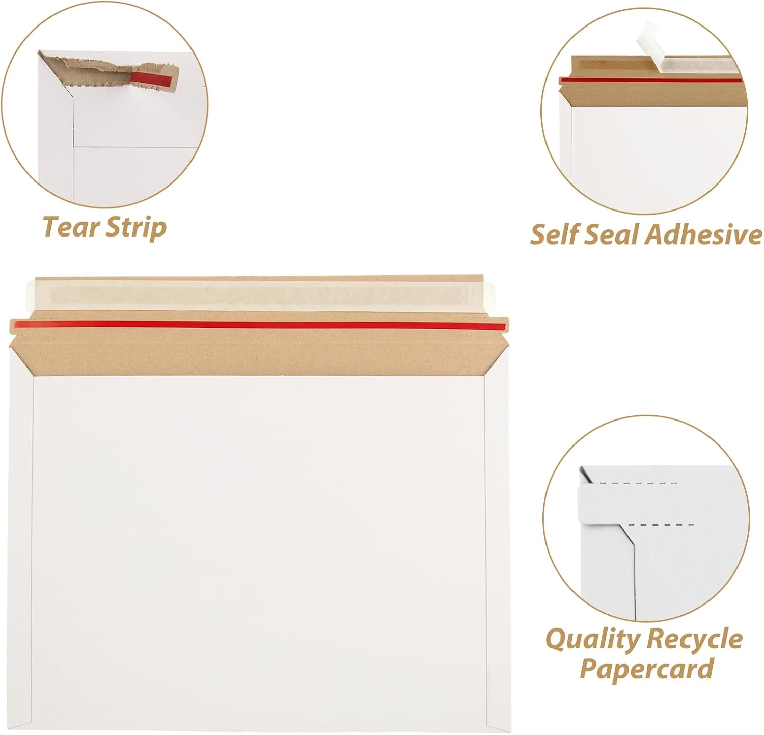 100 Pack 12x9.5 Inch Rigid Mailers, Self Seal Photo Document Mailer Cardboard Mailing Envelopes Stay Flat Mailers for CD, Photos, Document, Pictures, Papers, Files, White - Image 3
