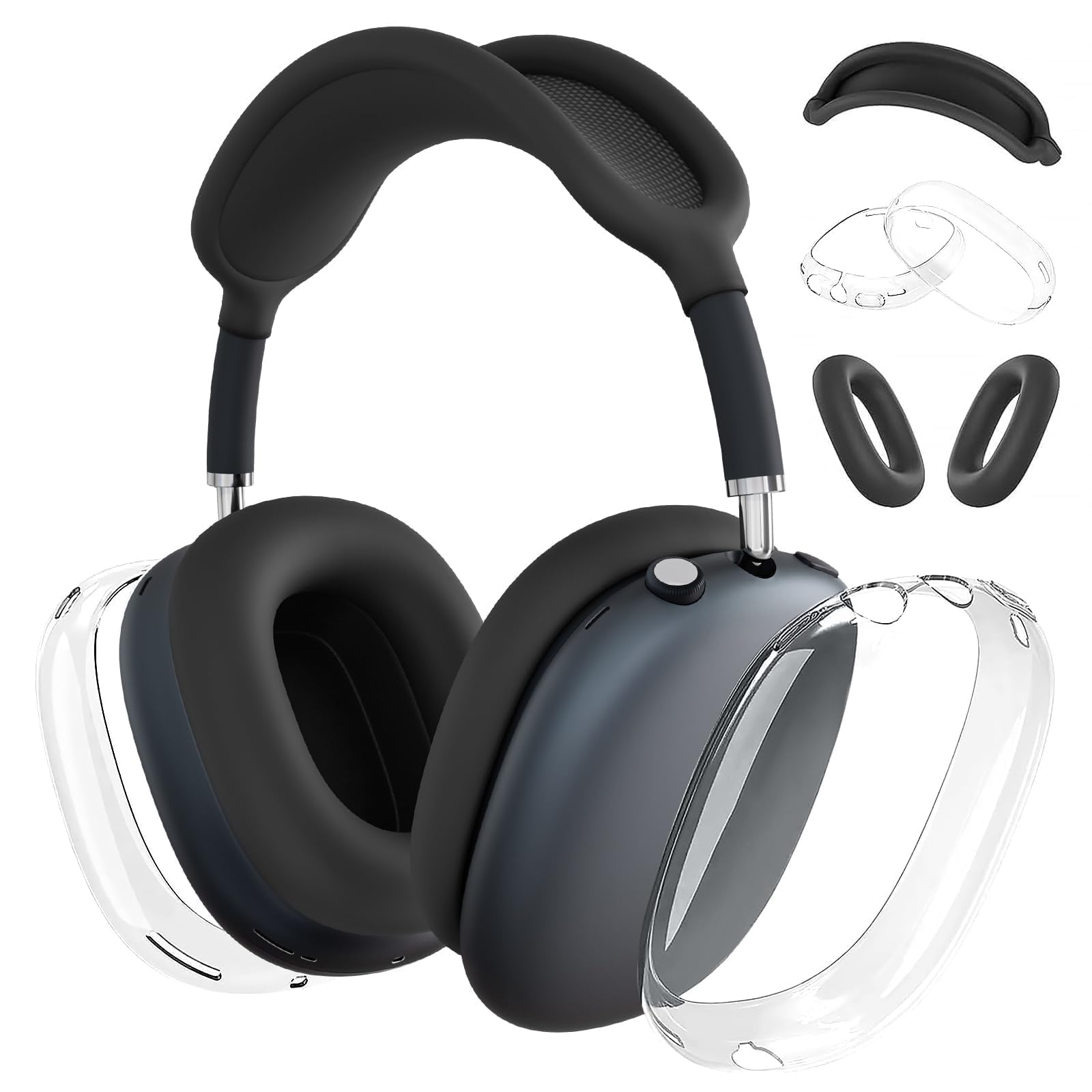 Silicone Case for AirPods Max (2024/2020), Clear Soft TPU Ear Cup, Ear Pad Protector, Headband Cover for AirPods Max (USB-C / Flash), Transparent Accessories for Apple, Midnight
