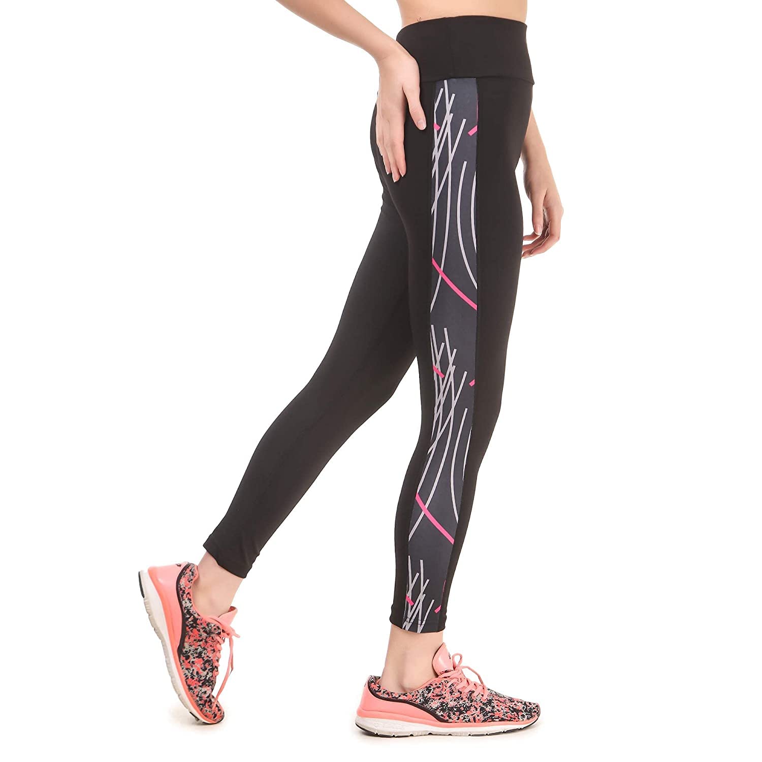 never lose Women's Stretch Fit Fitness Side Striped Leggings Tights for Yoga, Gym, Dance, Workout and Active Sports (Black, Medium)-picture-51