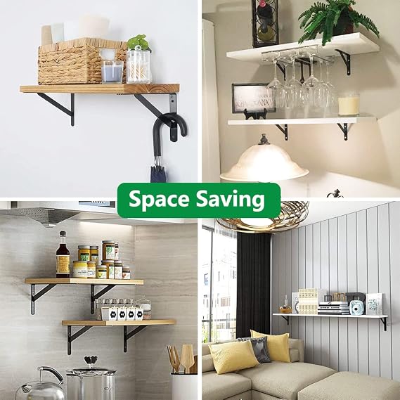 6 Pack Wall Mounted Shelf Brackets, Triangle Shelving Brackets, 6 Inch Heavy Duty Triangle Shelves Brackets, Stainless Steel Shelf Support Angle Decorative Include Screws, No Planks