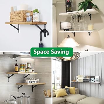 6 Pack Wall Mounted Shelf Brackets, Triangle Shelving Brackets, 6 Inch Heavy Duty Triangle Shelves Brackets, Stainless Steel Shelf Support Angle Decorative Include Screws, No Planks