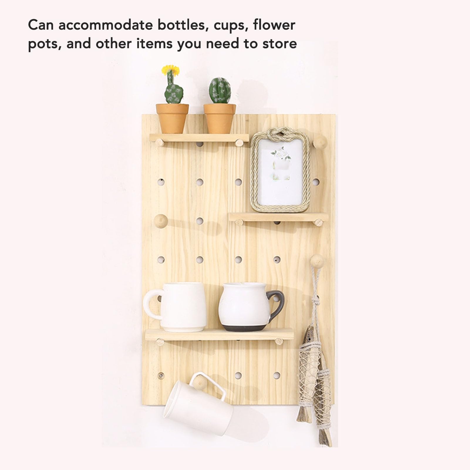 Alomejor Kit de Tablero Perforado de Madera Panel de Exhibición y Almacenamiento de Pared Versátil y Resistente para Botellas, Tazas, Plantas, Organizador de Tablero Perforado de Madera para Uso