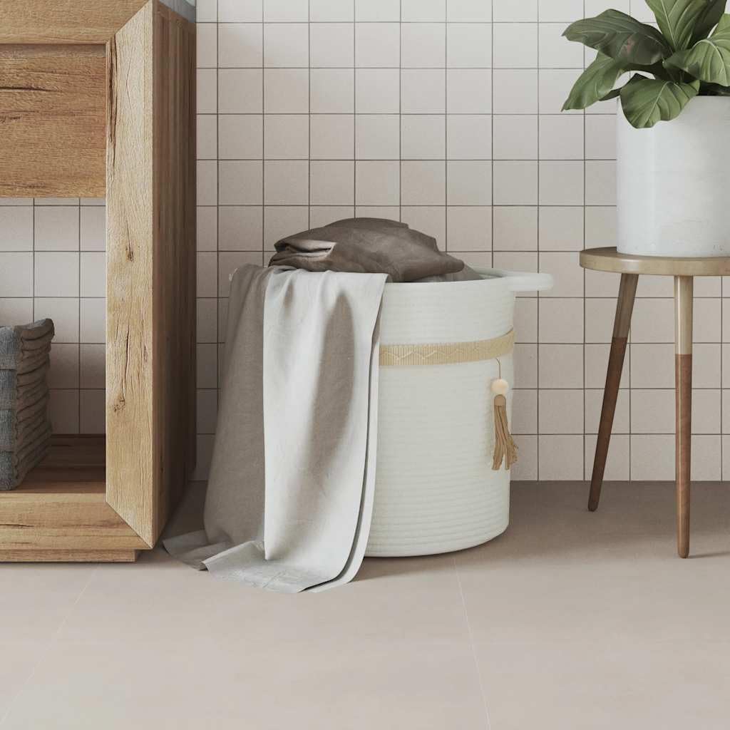 Weißer Aufbewahrungskorb Ø38x36 cm aus Baumwolle mit Griffen, dekorativer Flechtkorb für Ordnung, Wäsche, Spielzeug, Handtücher, Kleidung, geeignet für Wohnzimmer, Schlafzimmer, Bad, Küche