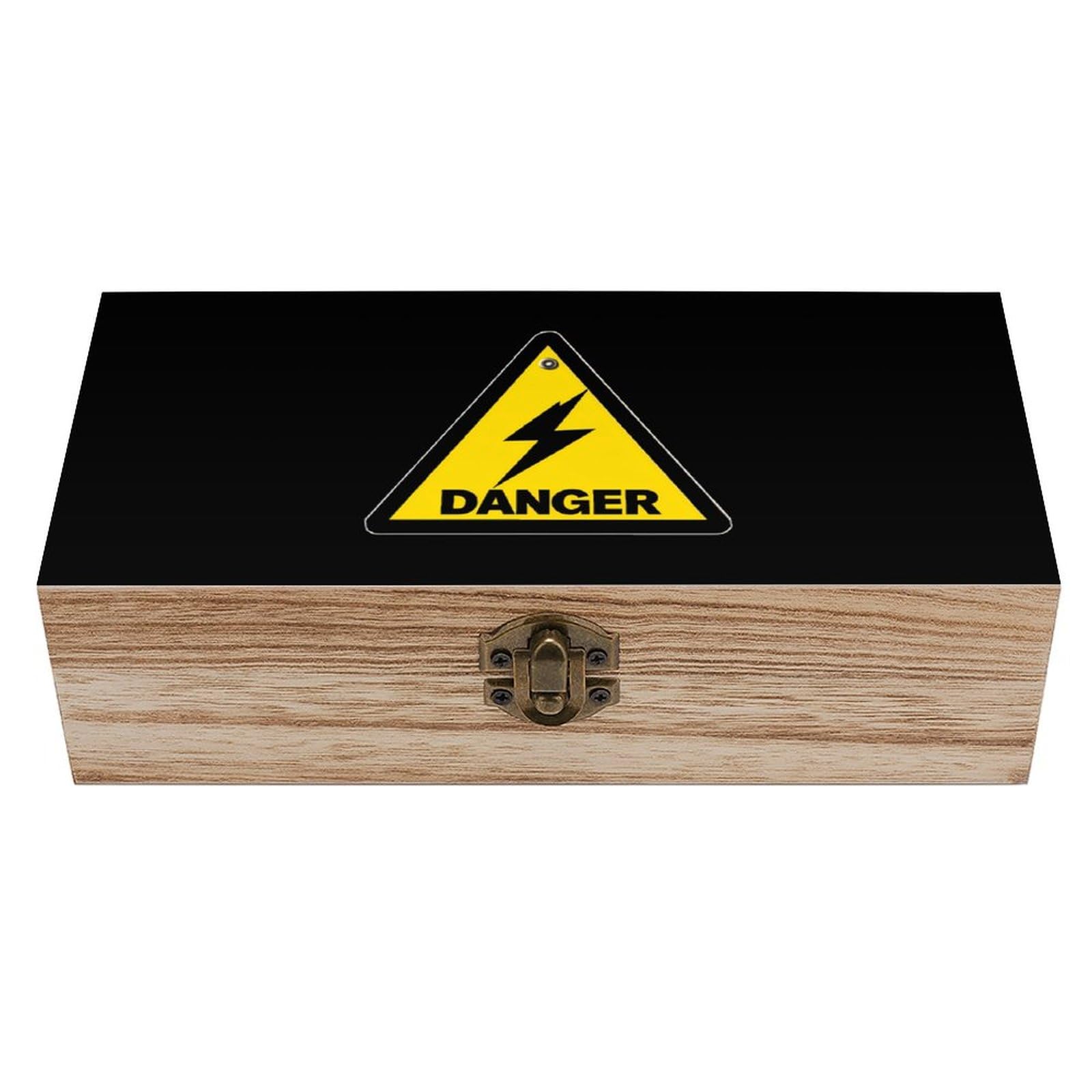 HLBSDM Thunder Danger Wooden Storage Box with Lids Fashion Graphic Keepsake Treasure Box Jewelry Organizer Home Decor