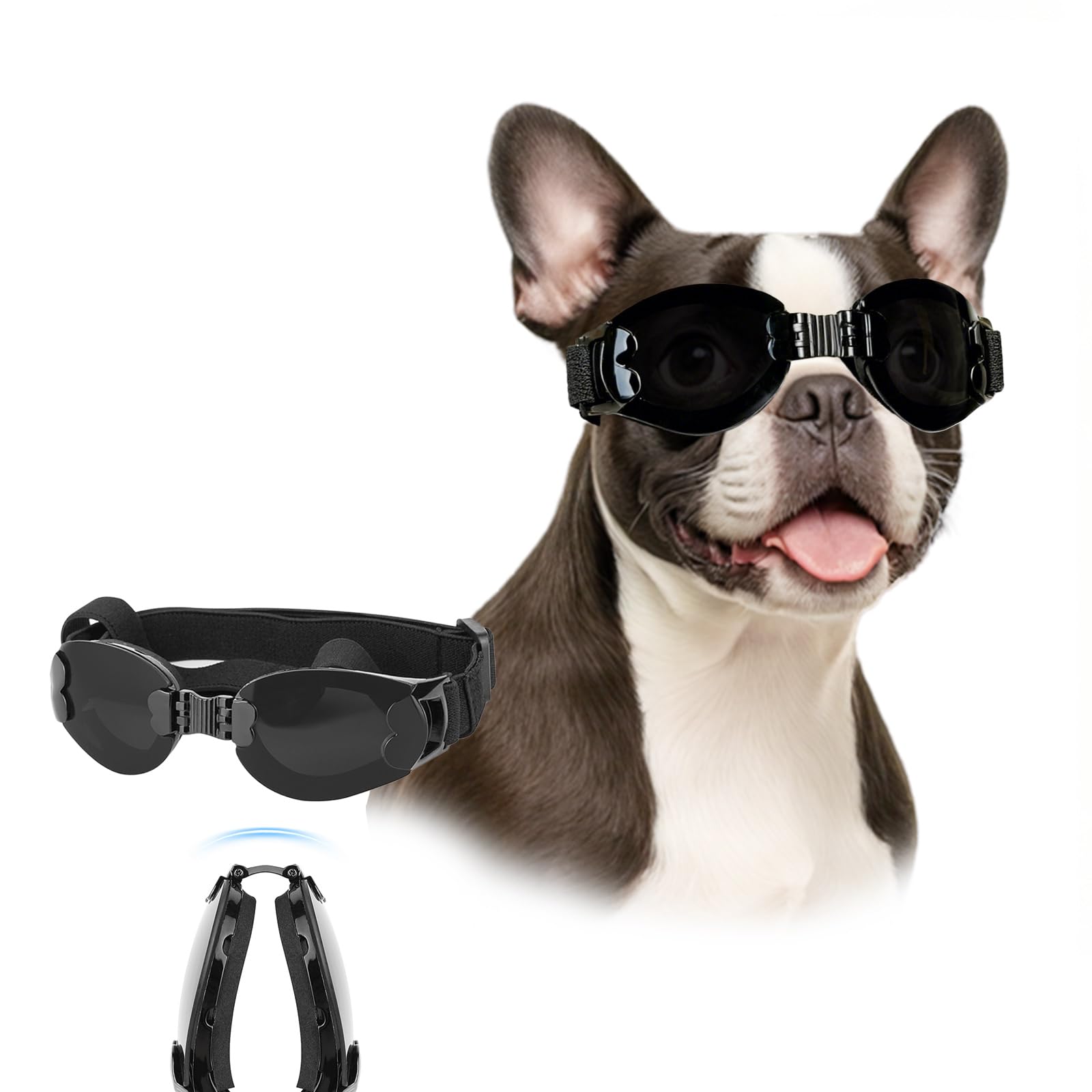 Occhiali da sole per cani pieghevoli, resistenti ai raggi UV, per cani di piccola e media taglia, equitazione/guida/viaggi all'aperto