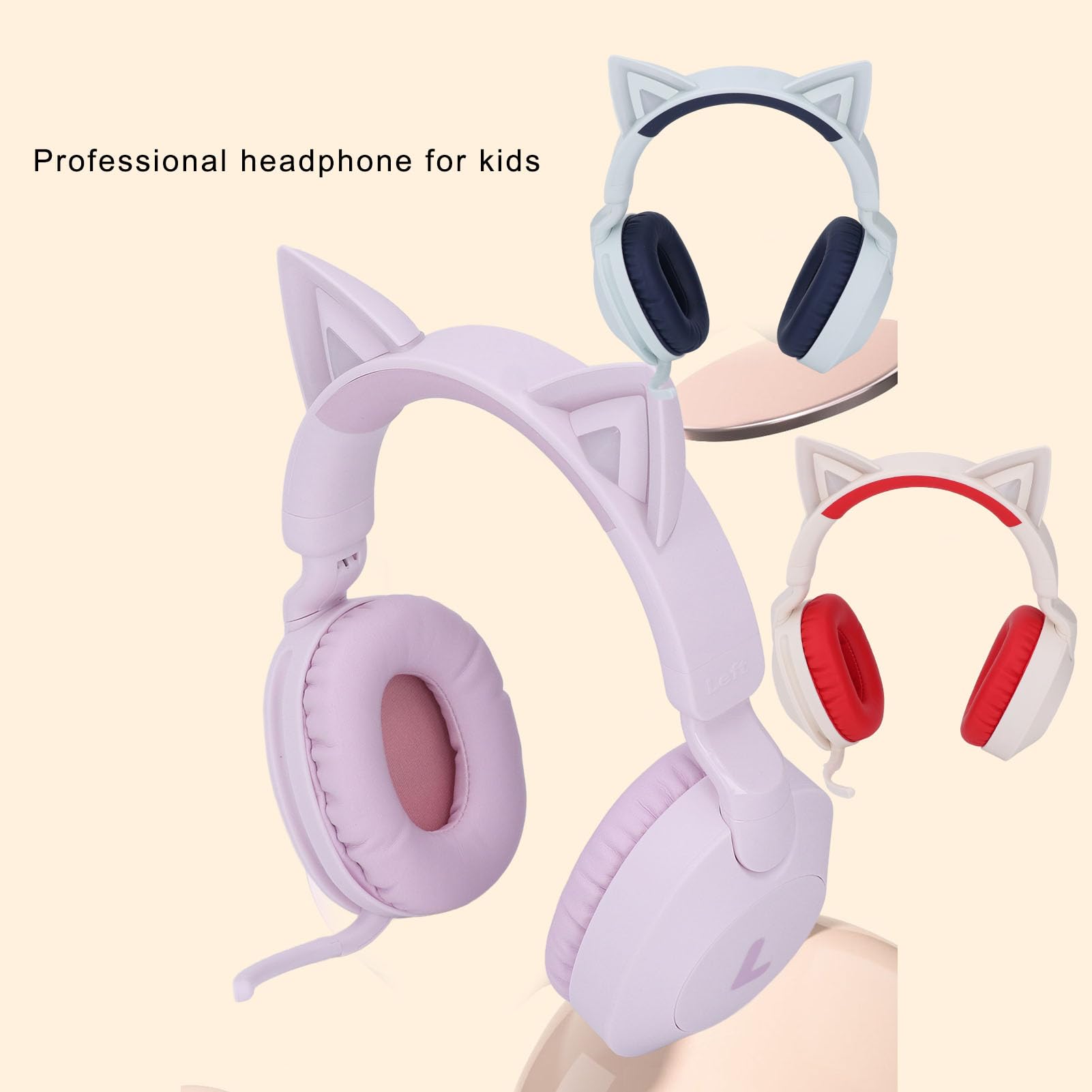 Cuffie Cat Ear con luci LED Wireless Bluetooth 5.4 e cablato 3.5mm AUX Cuffie da gioco pieghevoli con microfono e controllo volume per bambini Adolescenti Adulti (Viola)