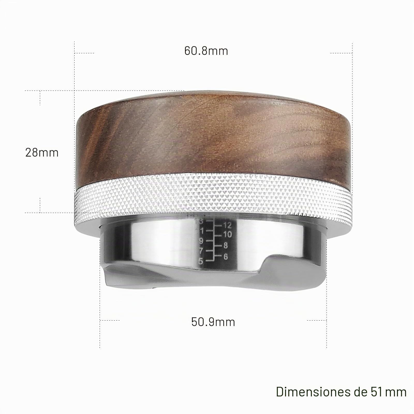 NOTSEK Distribuidor de café de 51 mm, herramienta de distribución de café de nogal para portafiltro de 51 mm, nivelador de café ajustable en altura para accesorios de barista