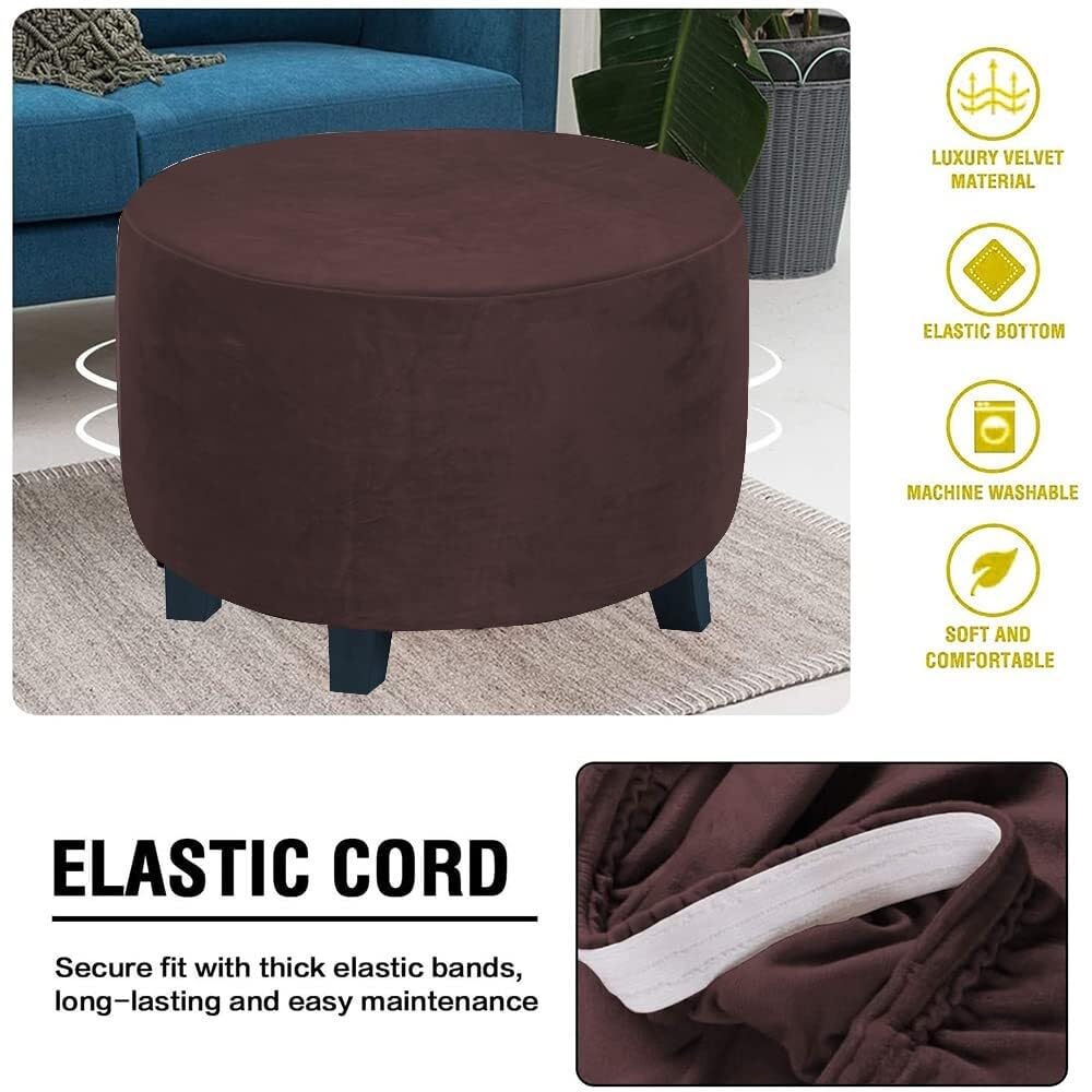 Housse De Pouf Ronde Extensible, Housse De Luxe En Velours