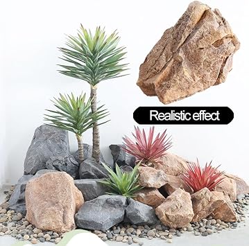 New Artificial Fake Boulder, Realistic Natural Pattern Fake boulders Fake Rock, Faux Landscape Rock Outdoor Artificial Rocks for Landscaping Yard Garden Decoration (35x27x22cm/13.8x10.6x8.7in)