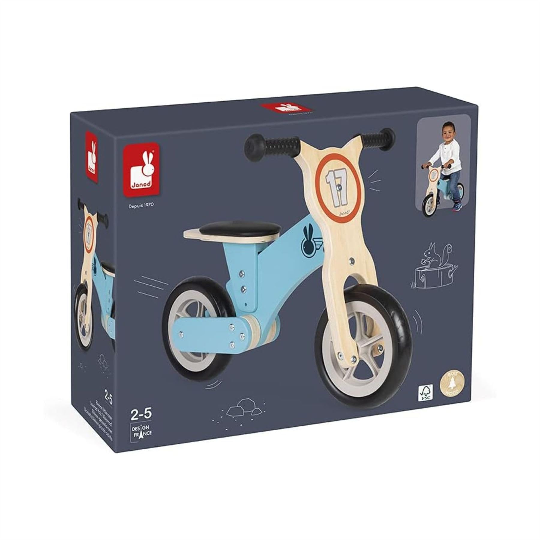 Janod - Bikloon ‘Little Racer’ - Laufrad aus Holz - Lernlaufrad - Motorik und Gleichgewichtssinn Entwickeln - Kinder Holzspielzeug - FSC-Zertifiziert - Ab 2 Jahren, J03285