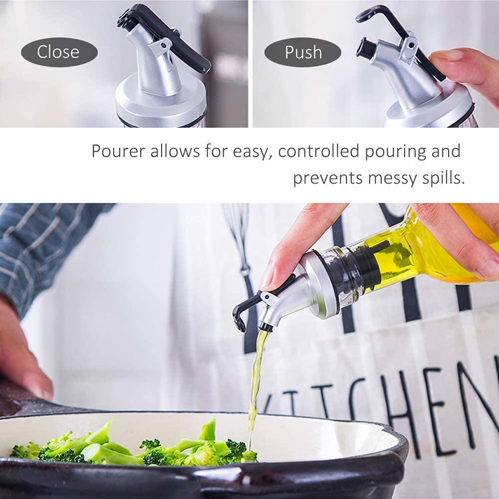 Xariya Oil and Vinegar Dispenser Bottle for Kitchen, Glass Oil Bottle, Kitchen Oil Container, Oil Pourer with Funnel (Pack of 2pc Oil Bottle + 1 Pc Funnel) Transparent | Glass, 500 Milliliter 3