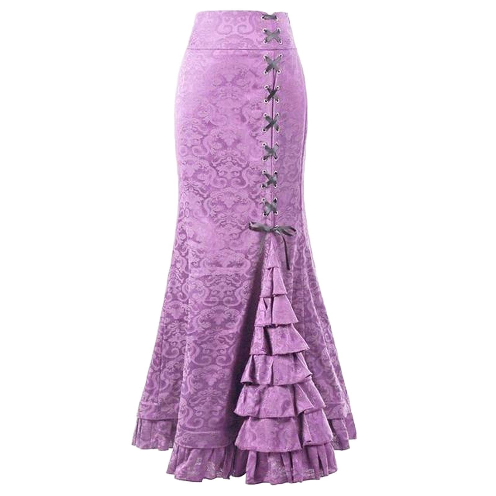 Falda larga para mujer, con estampado floral, falda de cosplay, vestido largo vintage, disfraces elegantes de playa, cintura alta, medias faldas de fiesta, morado claro, 36