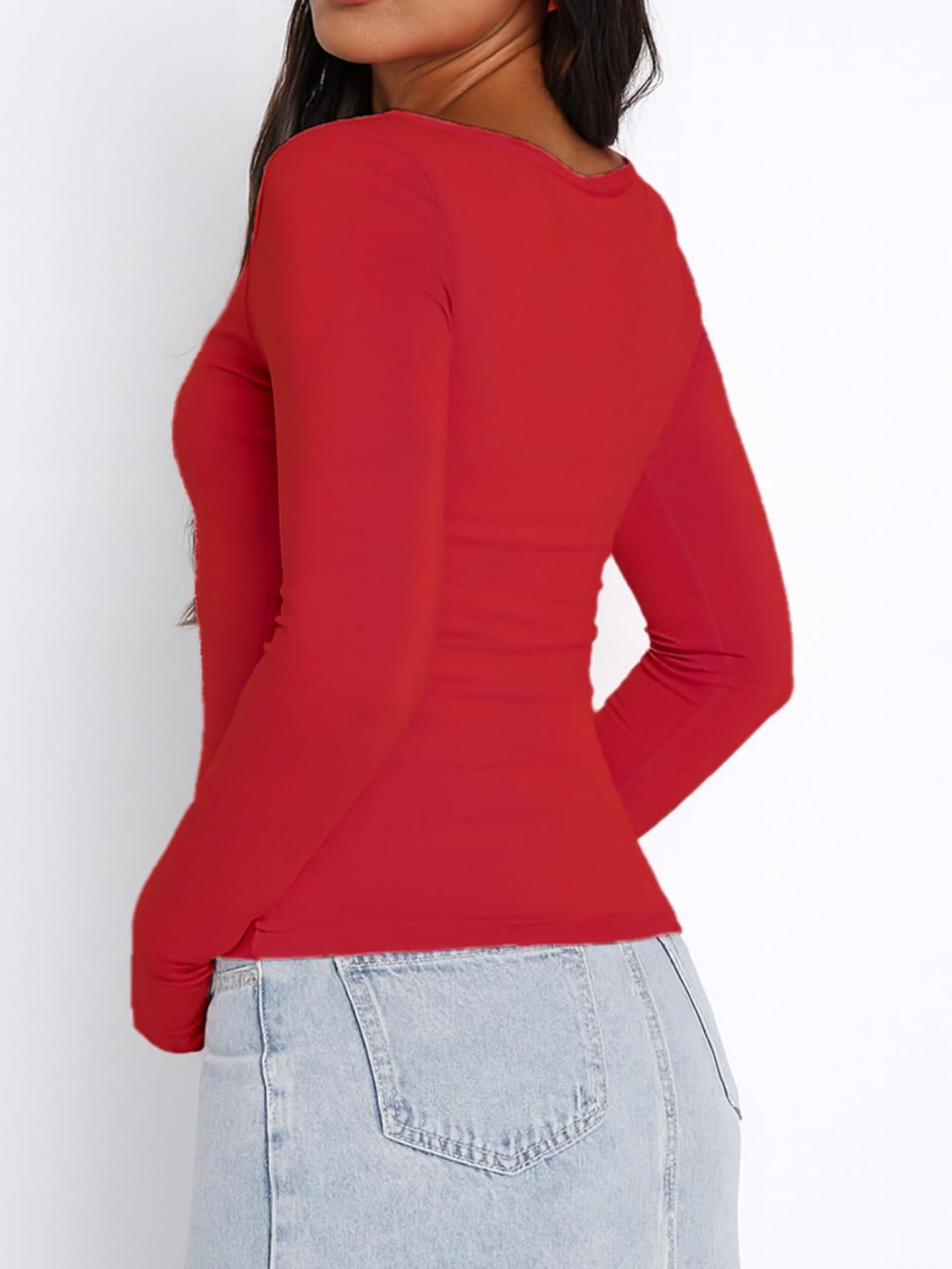 Women's Long Sleeve Shirts Going Out Tops Basic Cute Pleated Sweetheart Neck Y2K Fall T Shirts - Image 4