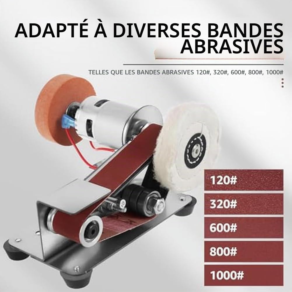 Mini Ponceuse à Bande, Meuleuse à Bande Électrique à 15 Degrés, Affûteuse de Polissage de Couteau Électrique à 7 Vitesses Réglables, Prise Ue