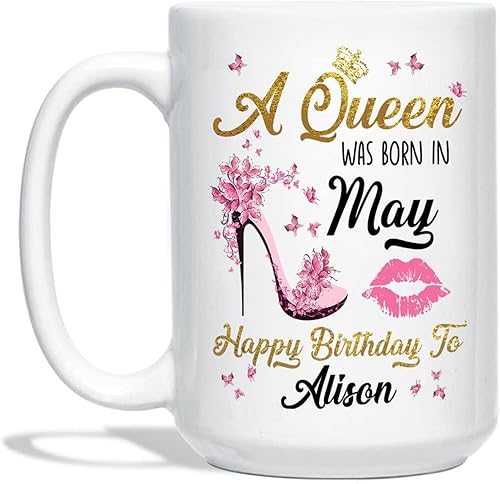 Taza de té de cumpleaños personalizada  A Queen Was Born  Taza de café personalizada de cerámica de cumpleaños para mujeres  Regalo personalizado de