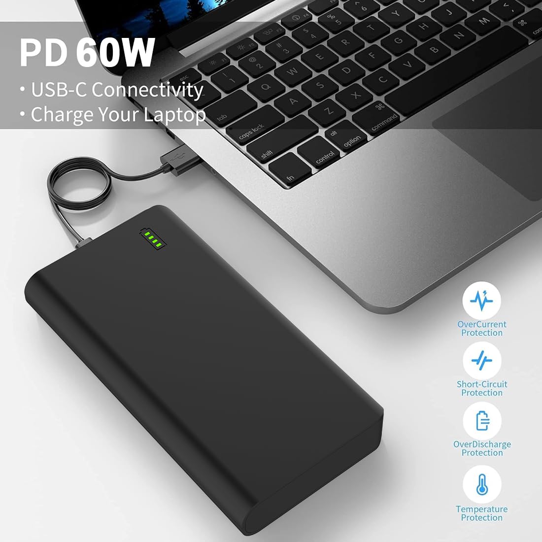 TalentCell Lithium-Ionen-Akku-Pack NB7102, wiederaufladbar, 17500 mAh, 64.75 Wh, Li-Ion-Powerbank mit DC 24/19/5 V und USB-C 5/9/12/15/20 V Ausgang für Laptop, Notebook, Kamera und mehr, Schwarz