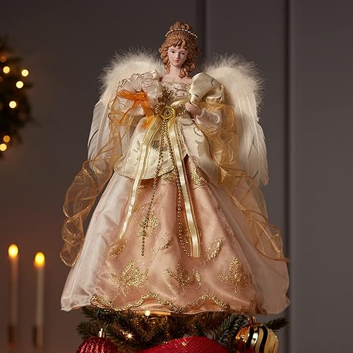 Miniatura 6 de Kurt S. Adler Kurt Adler - Árbol de ángel de 17 pulgadas color marfil y dorado