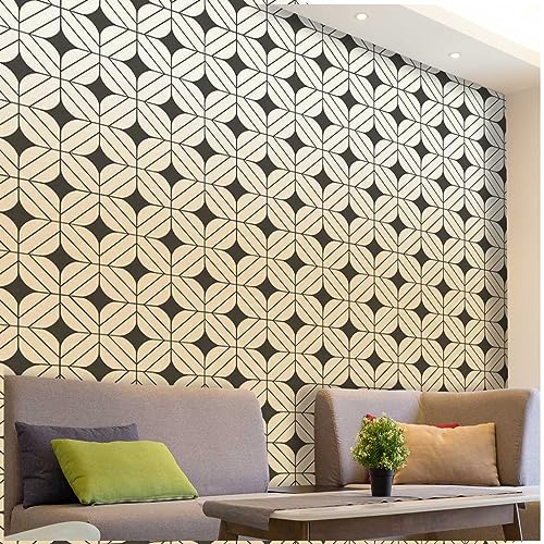 ZYMECH Cream Coloured Wall Paper Peel and Stick Modern Geometric