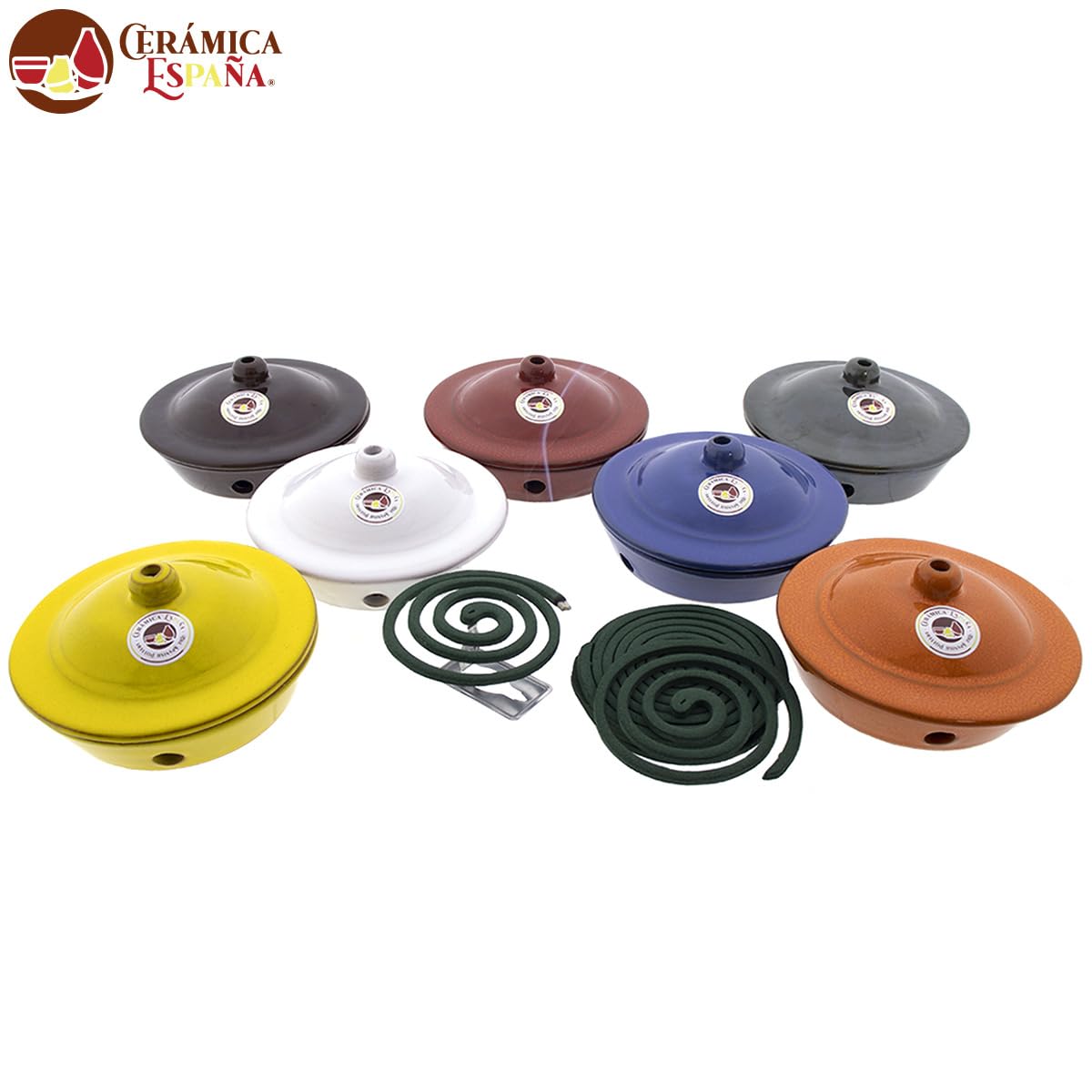 CERÁMICA ESPAÑA | Bruciatore d'incenso | Citronella | Repellente zanzare naturale | Bruciatore repellente zanzare - Modello J06 | 16 x 16 x 7 cm | 10 spirali citronella incluse