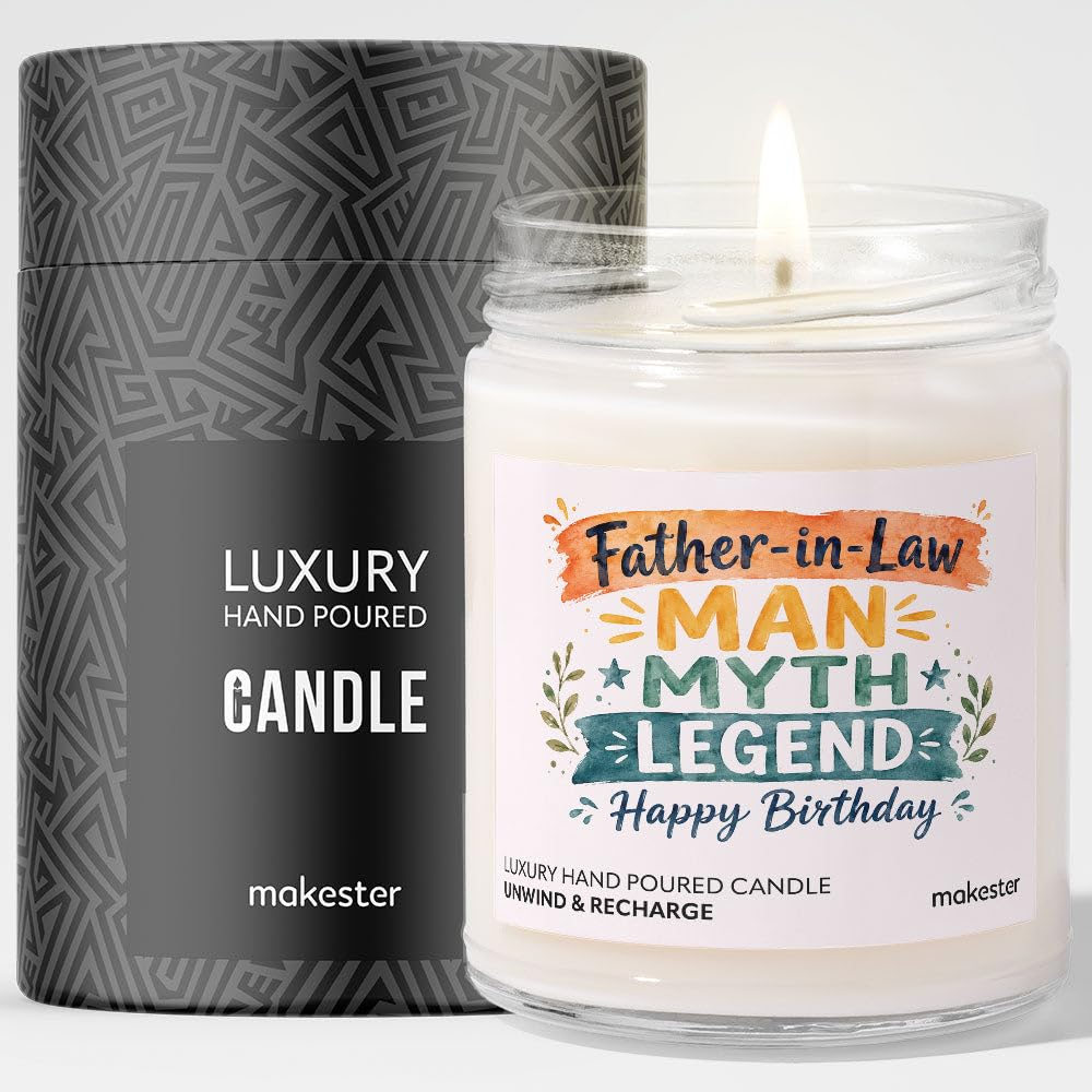 Birthday Gift for Father in Law - Luxury Soy Wax Candle - Vanilla, Jasmine, Sugared Almond - Makester — image 1