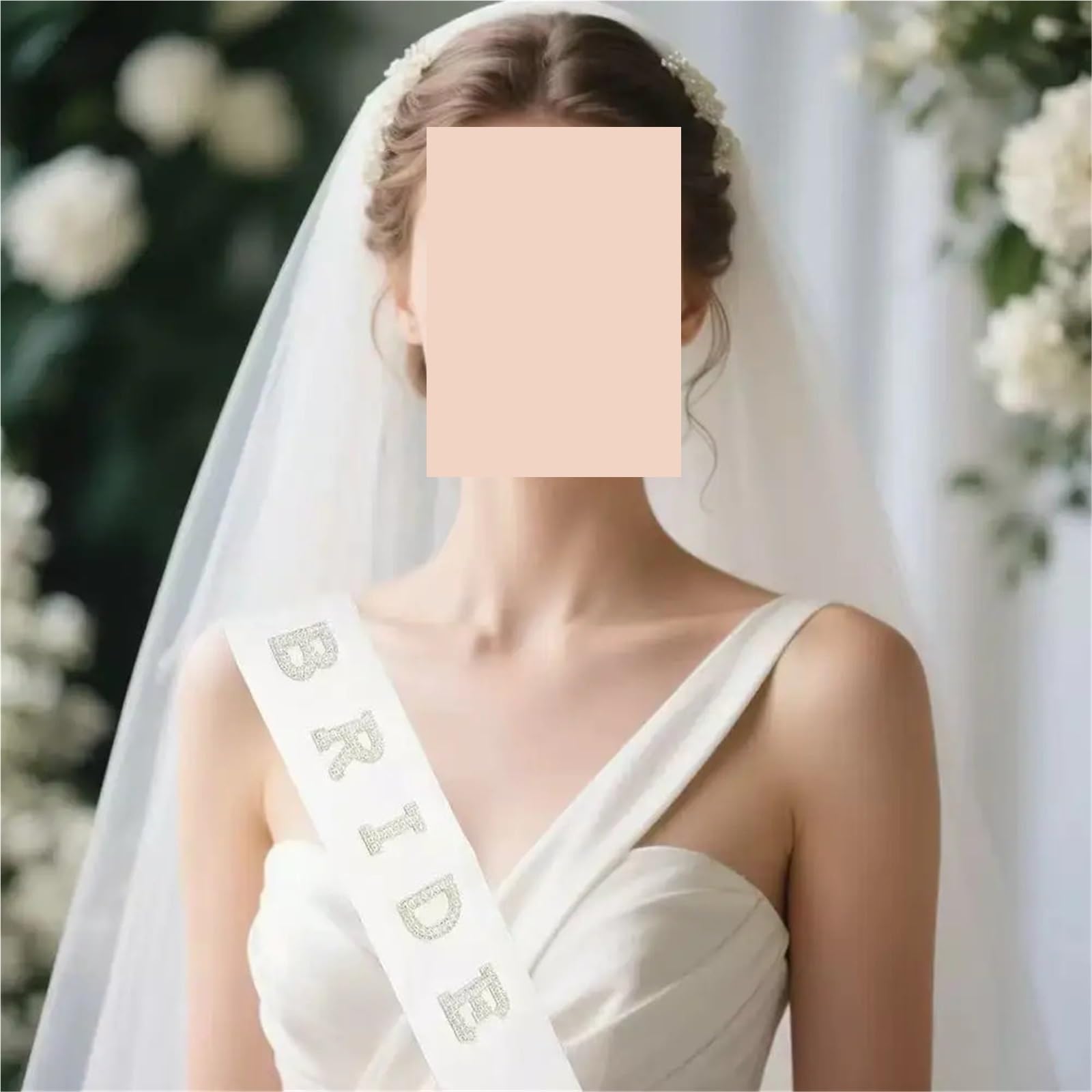 2 pezzi di fascia da sposa, velo bianco da sposa for matrimonio, fascia in raso di perle, decorazioni for feste di addio al nubilato
