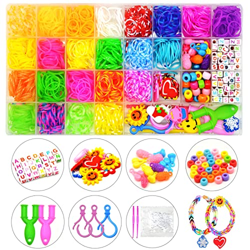 1800+ Loom Bands 23 Friendship Bracelet Making Kit,Colorful Rubber Loom Bands Refill Set with Letter Beads 202 Accessories in Storage Box for Craft Birthday Gift Kids Age 3 4 5 6 7 8