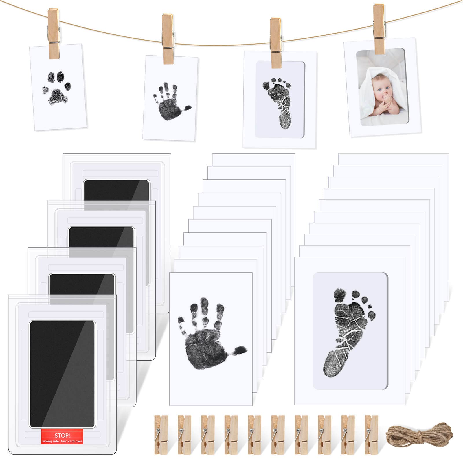 35pcs Baby Handprint and Footprint Kit,VEVOQIM Baby Handprint Ink Pads Paw Print Stamp Pad with 10 Imprint Cards,Safe Non-Toxic Baby Inkless Print Kit Dog Paw Print Kit,Baby Keepsake Gift for Newborn