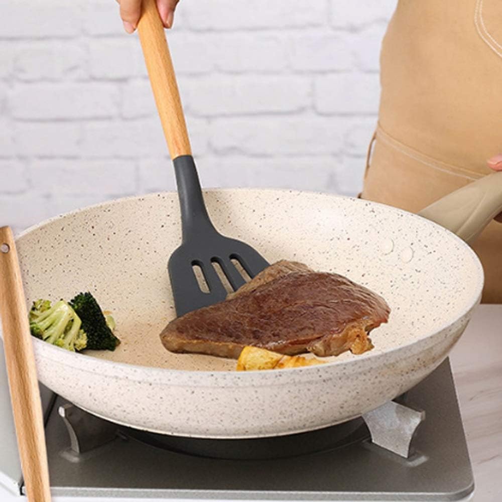 Spatule en Silicone antiadhésive Spatule de Cuisine Domestique Résistant aux Hautes températures Spatule en Silicone Souple Cuillère à Frire Protecteur Ensemble d'ustensiles de Cuisine