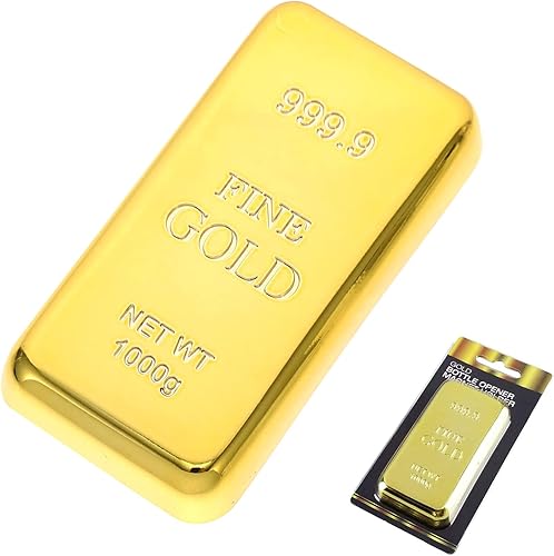 SUQMZAK Abridor de botellas de barra dorada con imán para nevera abrebotellas de cerveza lingotes falsos ladrillo dorado abridor de botellas de