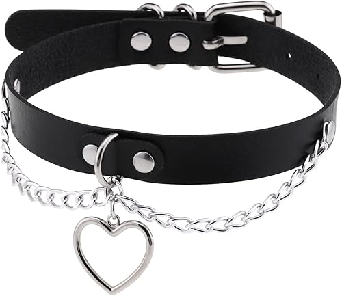 Miniatura 3 de eYLun Collar de cadena de corazón de cuero para mujer - Gargantilla gótica punk