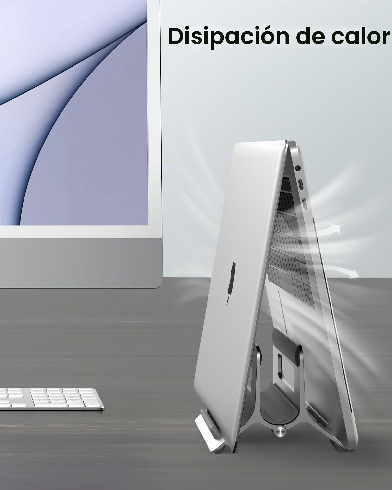 SODI Soporte Vertical para Portátil, Soporte para MacBook con Bloqueo Automático por Gravedad, Soporte Portátil Compatible con MacBook Pro/Air, Matebook, HP, iPad, Tablet, Plata