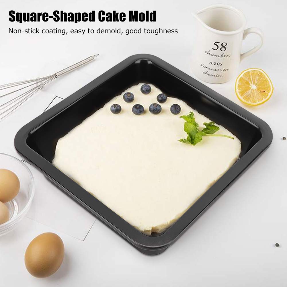 Moule à Gâteau Carré Antiadhésif 2 Pièces, 22,5x22,5cm Plaque de Cuisson en Acier Carbone pour Pizza Cake, Ustensile de Pâtisserie pour Four, Cuisine Maison et Professionnelle (Noir TG01#A)