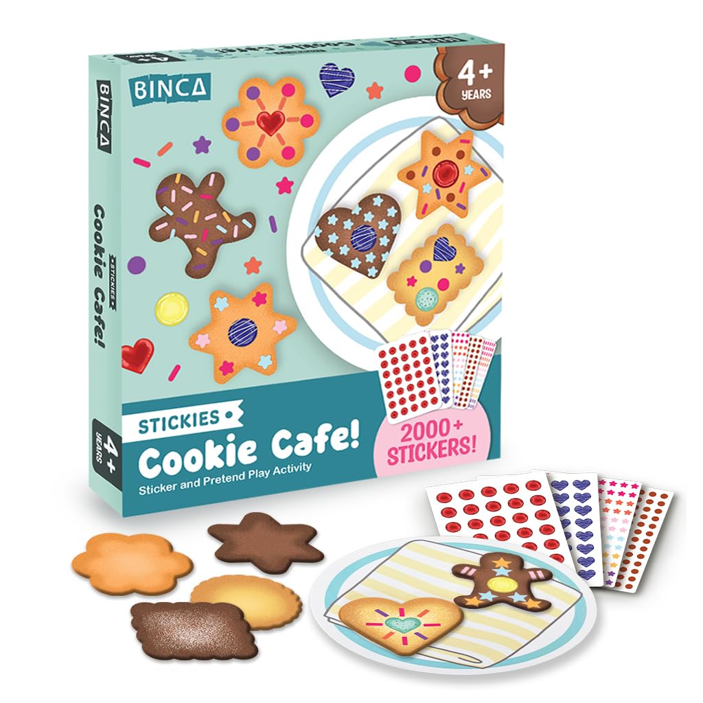 Binca Dotties Dot Art Activity Kit - Cookie Cafe, 2000+ Stickers, Mess-Free Pretend Play, DIY Dot Sticker Art for Toddlers, Kids Travel Activities, Craft Kits & Gifts for Boys & Girls Ages 4,5,6,7