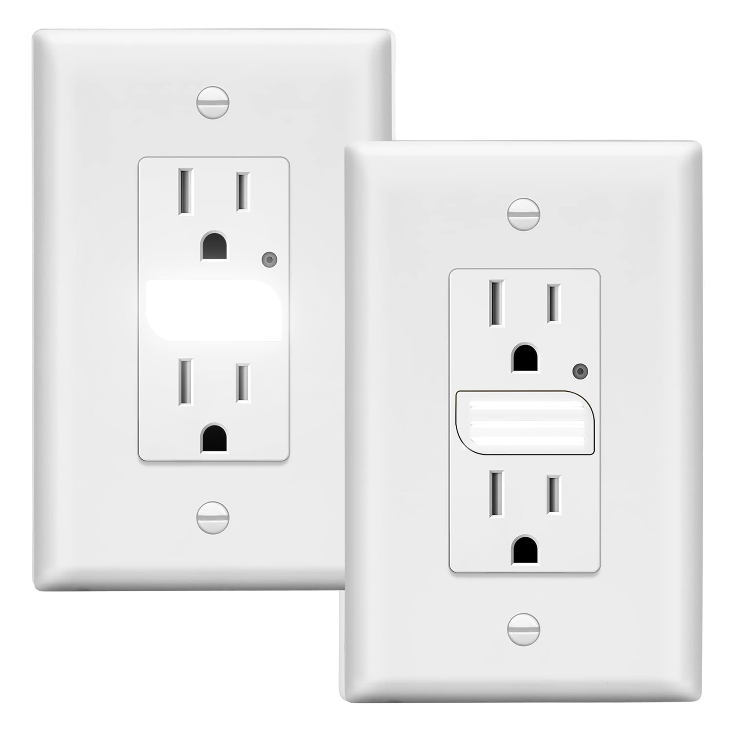 LIDER LED Guide Light Receptacle with Automatic Daylight Sensor and Wall Plate, Night Light Decorator Wall Outlet, 125VAC/15A Tamper-Resistant Receptacle, LGL-15TR-WW2P, White, 2-Pack
