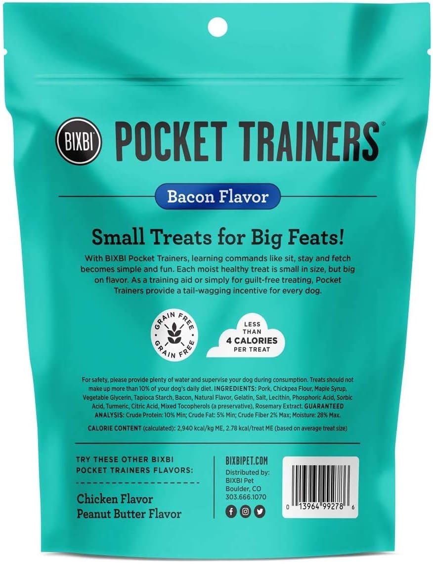 BIXBI Bixbi Pocket Trainers Grain Free Dog Training Treats Variety Bundle in 2 Flavors: (1) Peanut Butter and (1) Bacon (2 Bags 6 Ounces (Pack of 2)