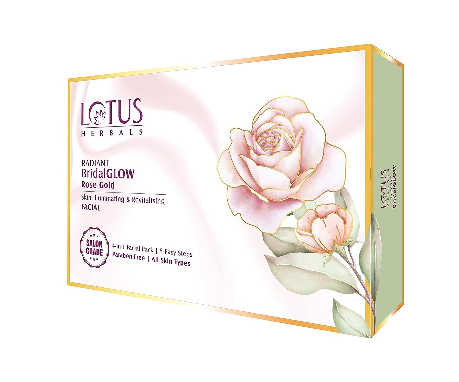 Lotus Herbals Radiant Bridal Glow Rose Gold Skin Illuminating Facial Kit | 5 Easy Steps | Paraben Free | Salon Grade | All Skin Types | 57g (Single Use)